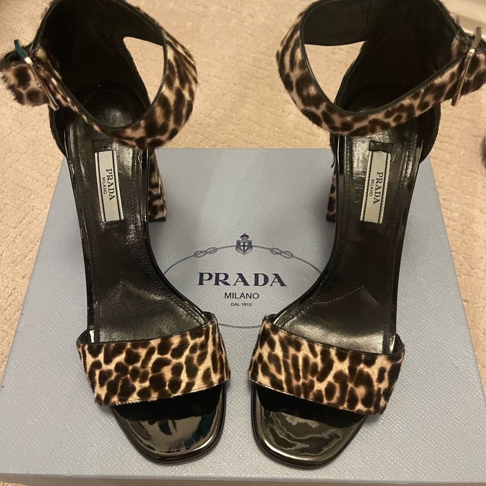 Prada Brown & Black Leopard Print Chunky Heels - 39